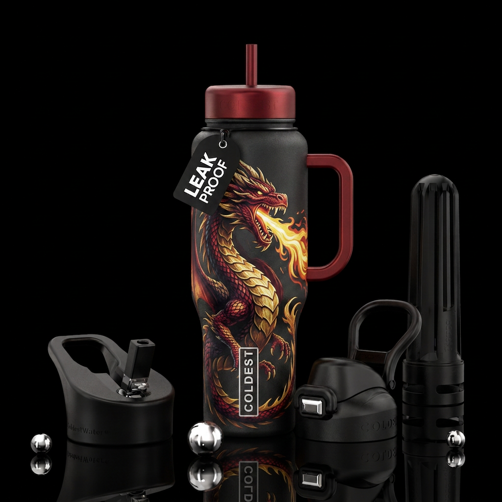 Fire breathing dragon water bottle design