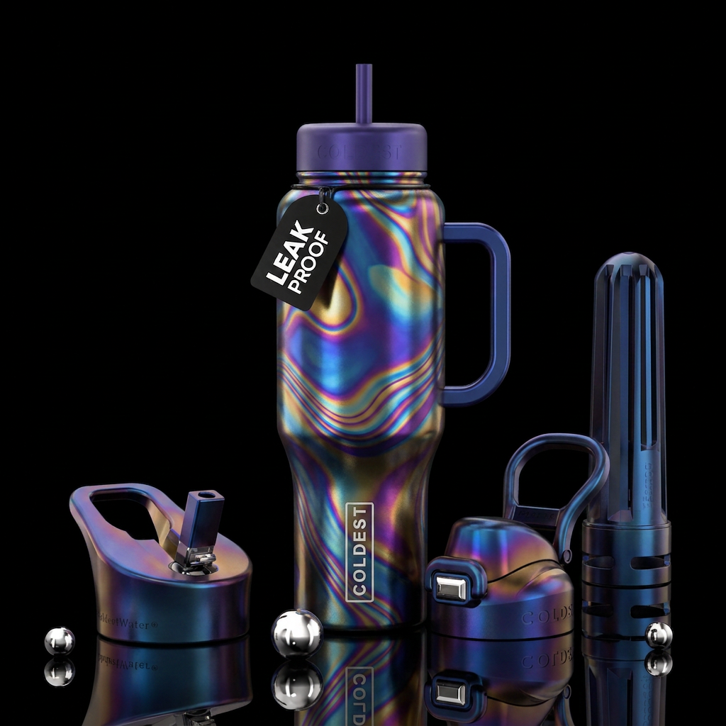 Burnt titanium water bottle design
