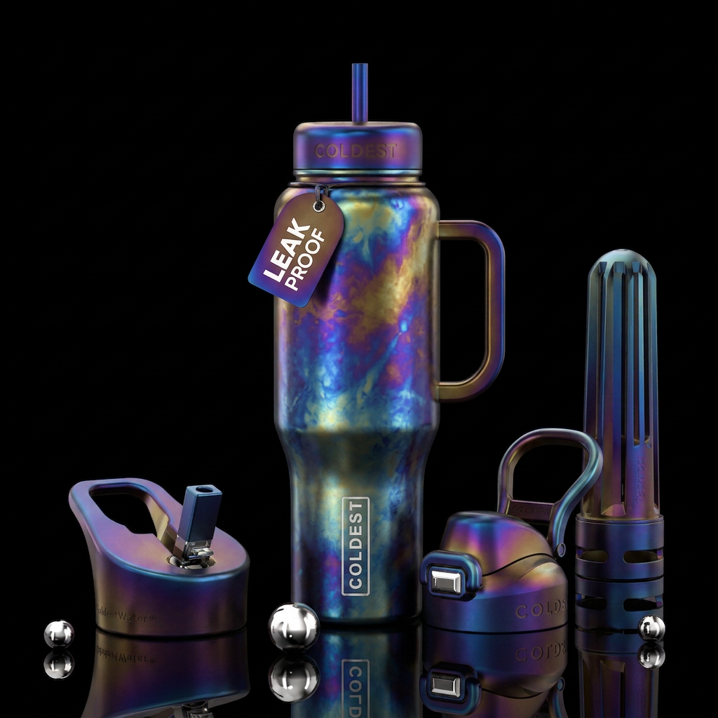 Burnt titanium water bottle design