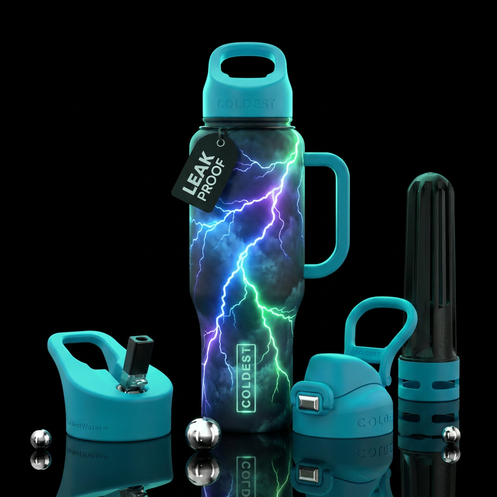Glow in the dark lightening storm water bottle design