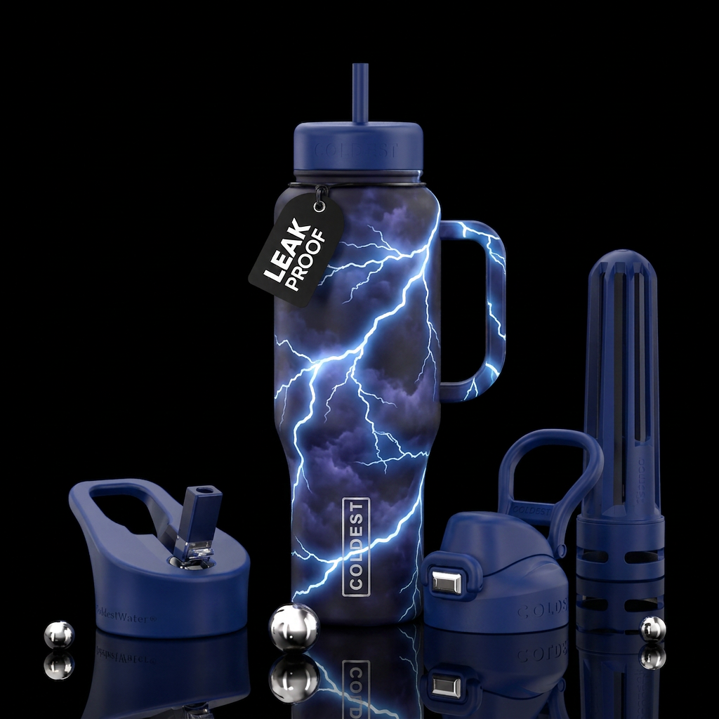 Glow in the dark lightening storm water bottle design