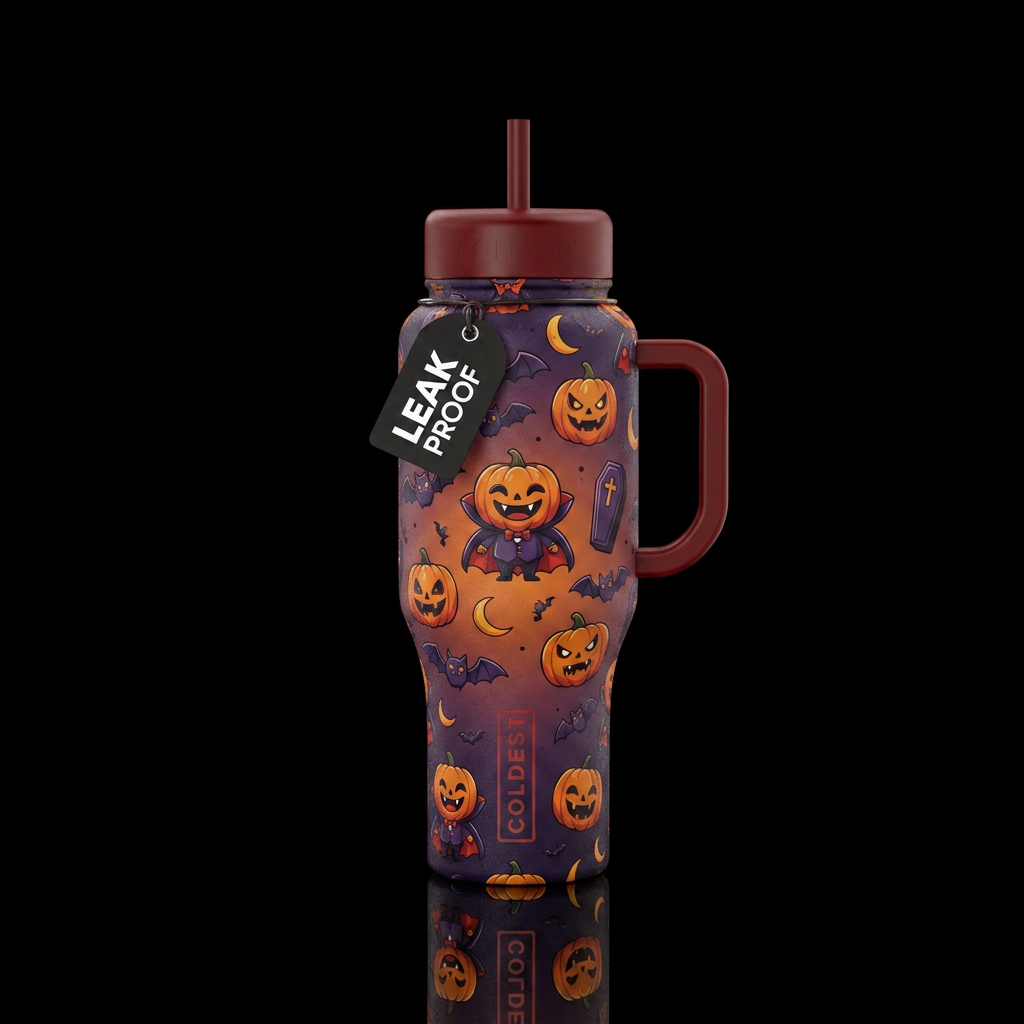 Vampire cartoon theme halloween pumpkin water bottle design