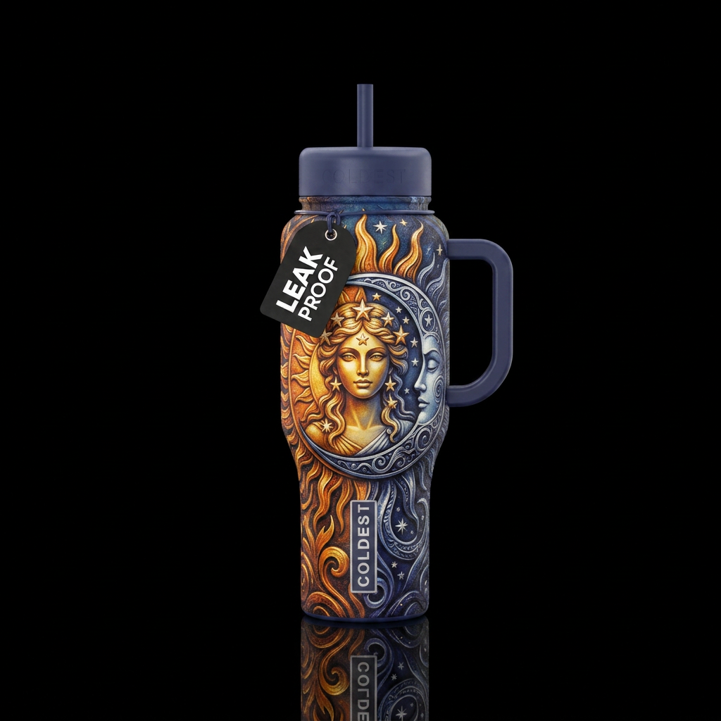 Greek goddess, moon and sun water bottle design
