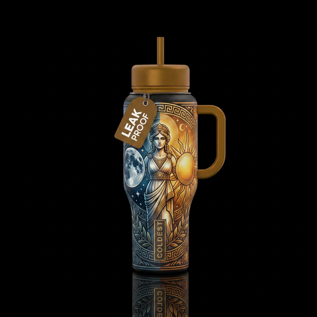 Greek goddess, moon and sun water bottle design