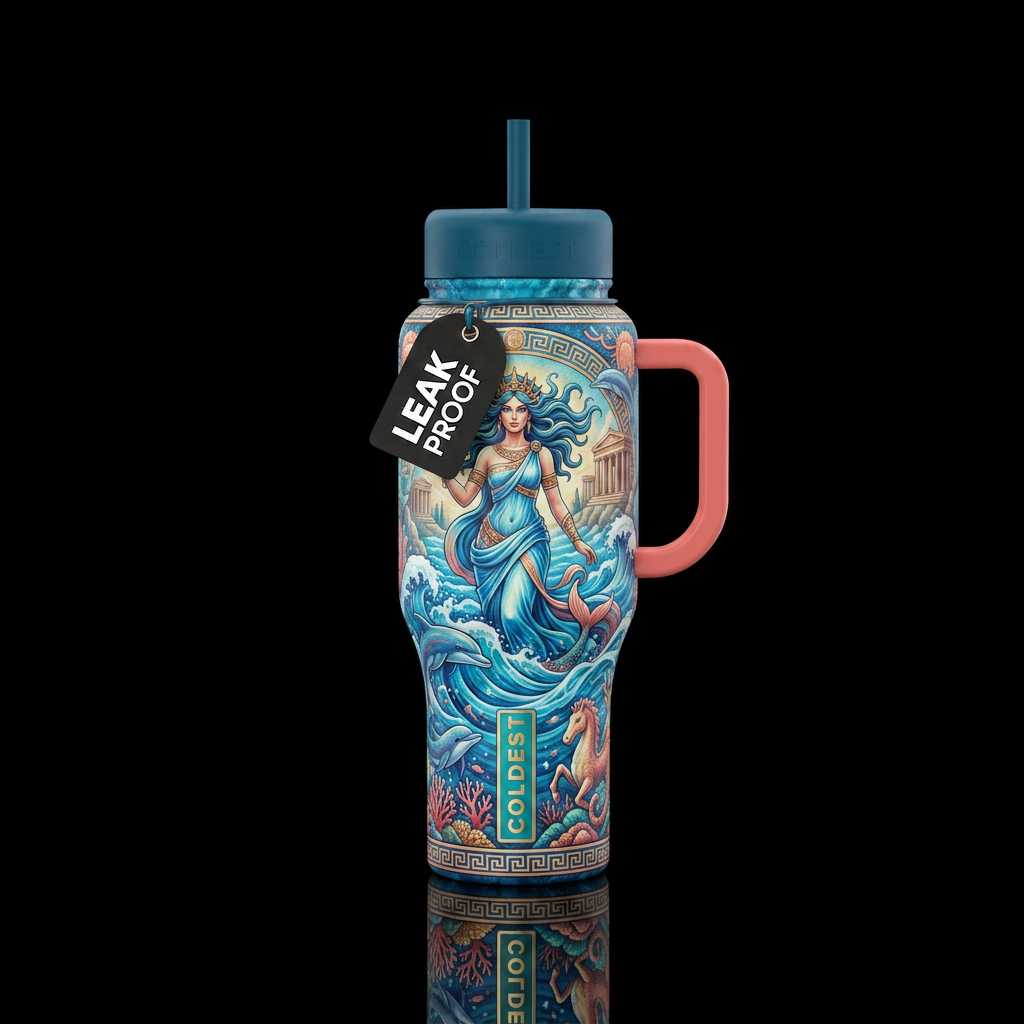 Greek goddess ocean water bottle design