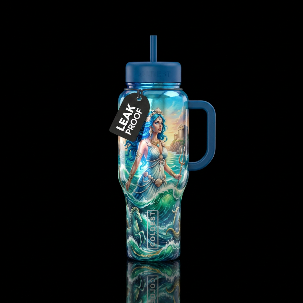 Greek goddess ocean water bottle design