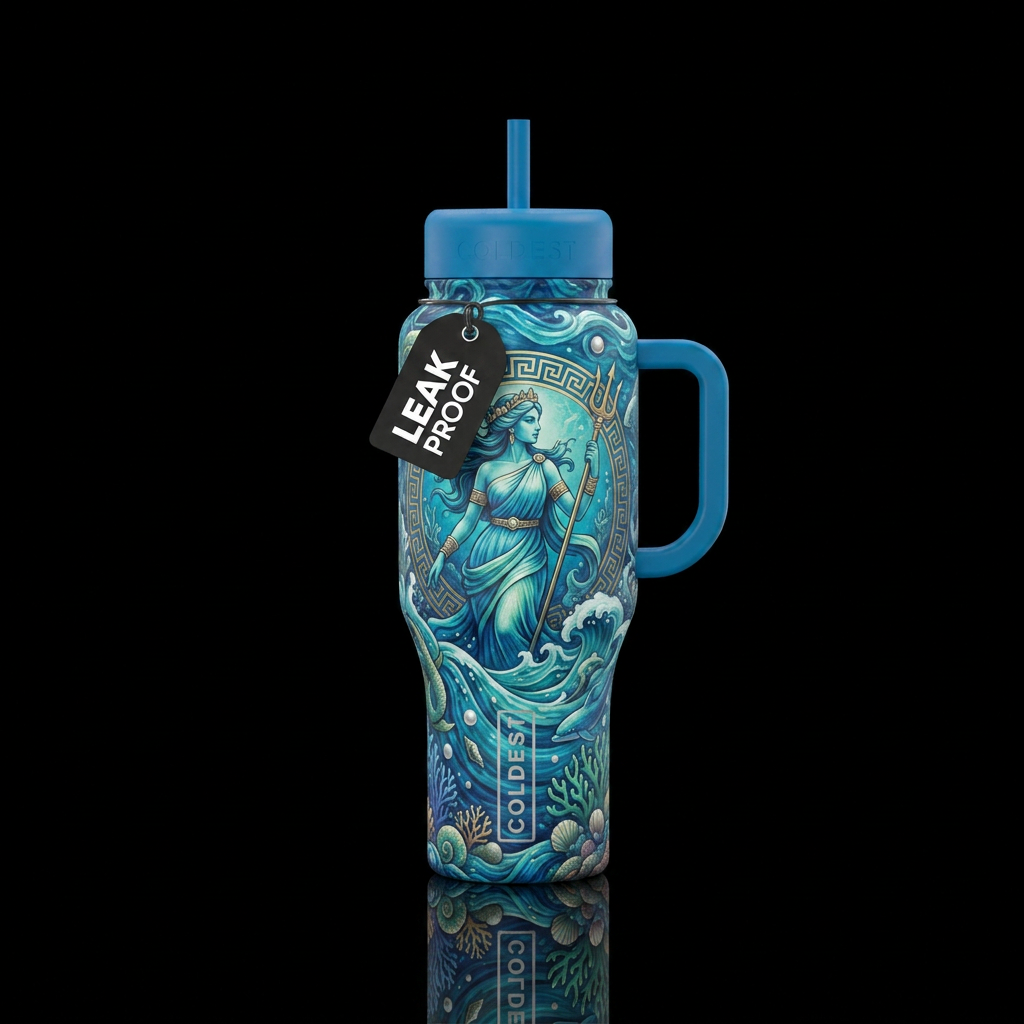 Greek goddess ocean water bottle design