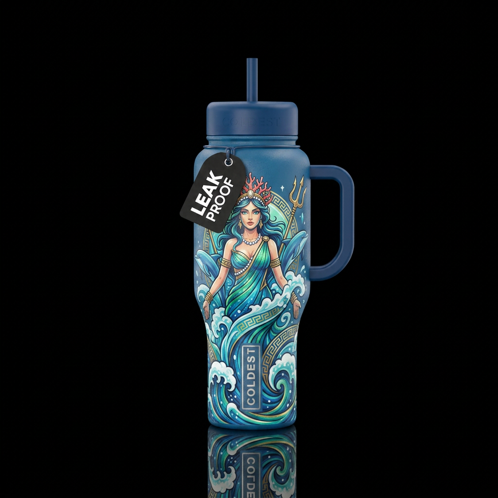 Greek goddess ocean water bottle design