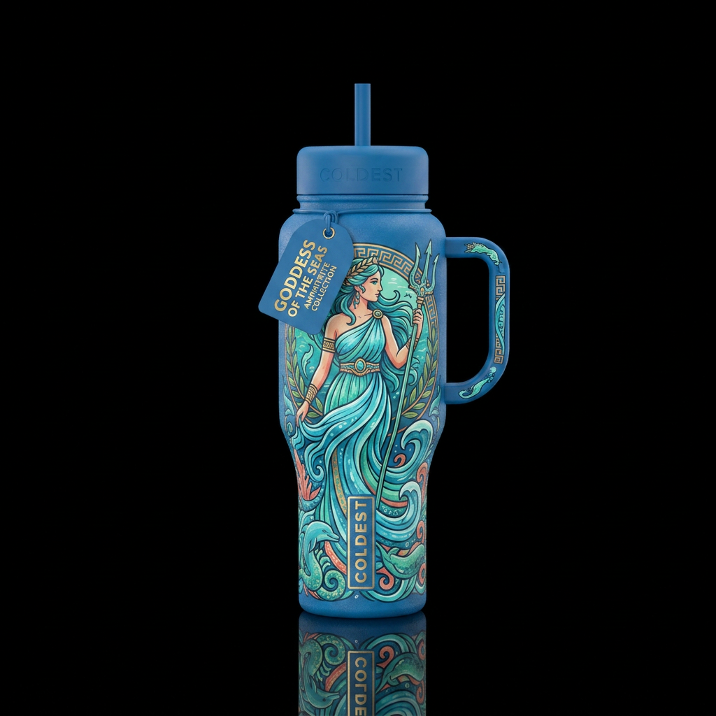 Greek goddess ocean water bottle design