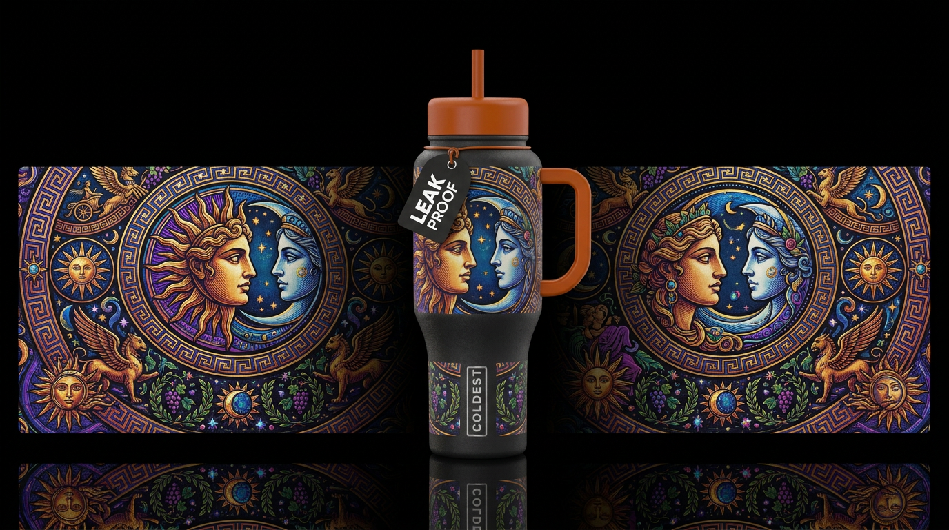 Greek goddess sun and moon water bottle design