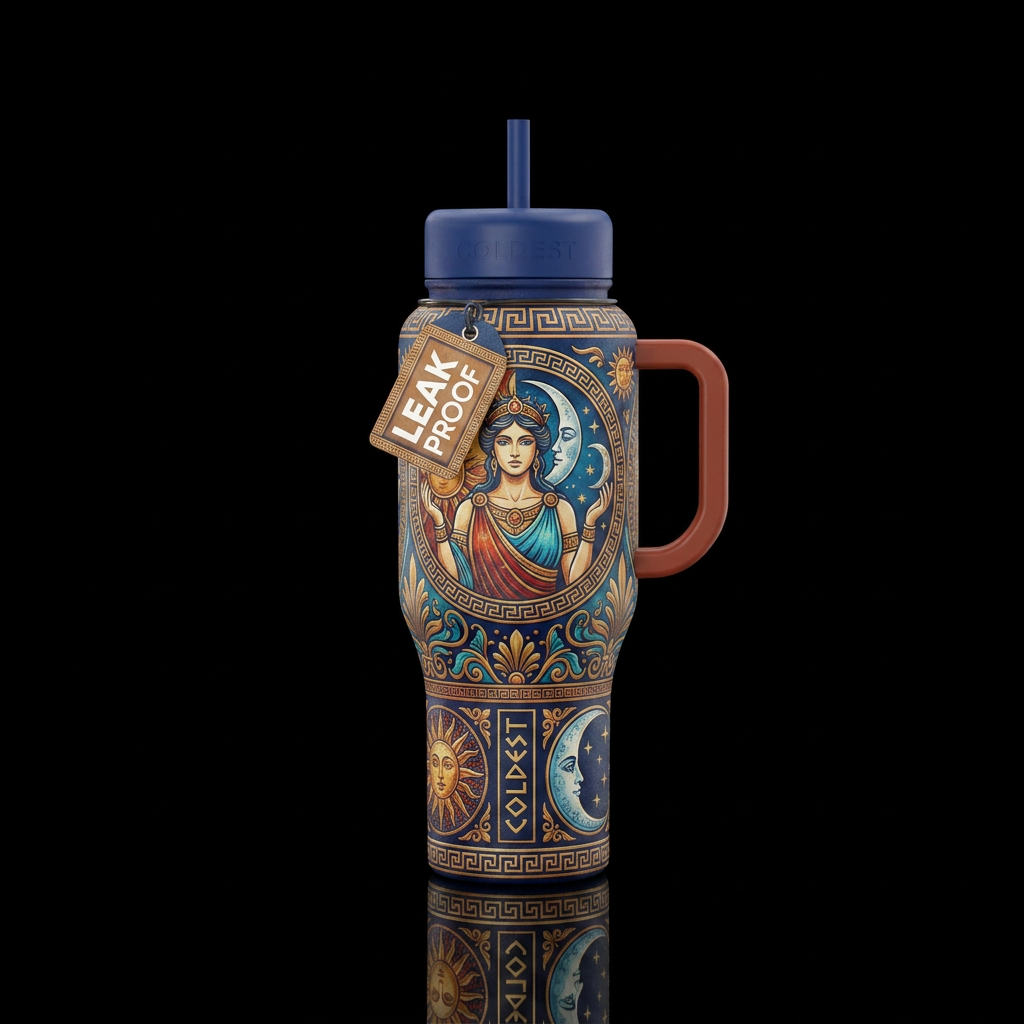 Greek goddess sun and moon water bottle design