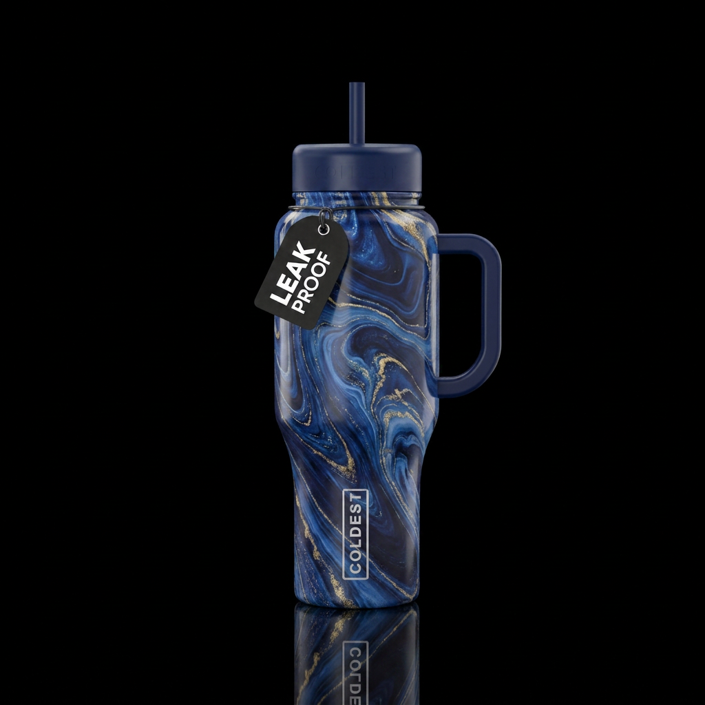 Navy royal blue gradient marble design water bottle design
