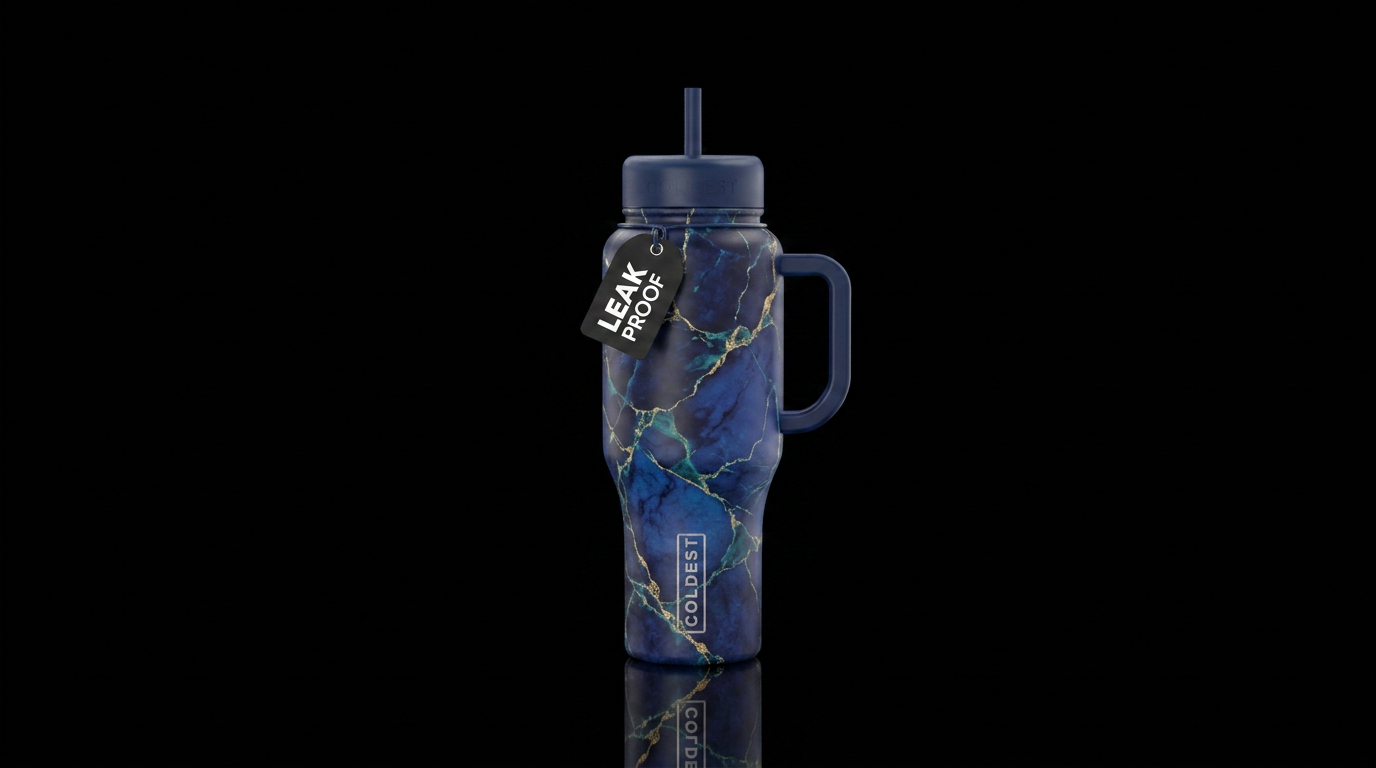 Navy royal blue gradient marble design water bottle design