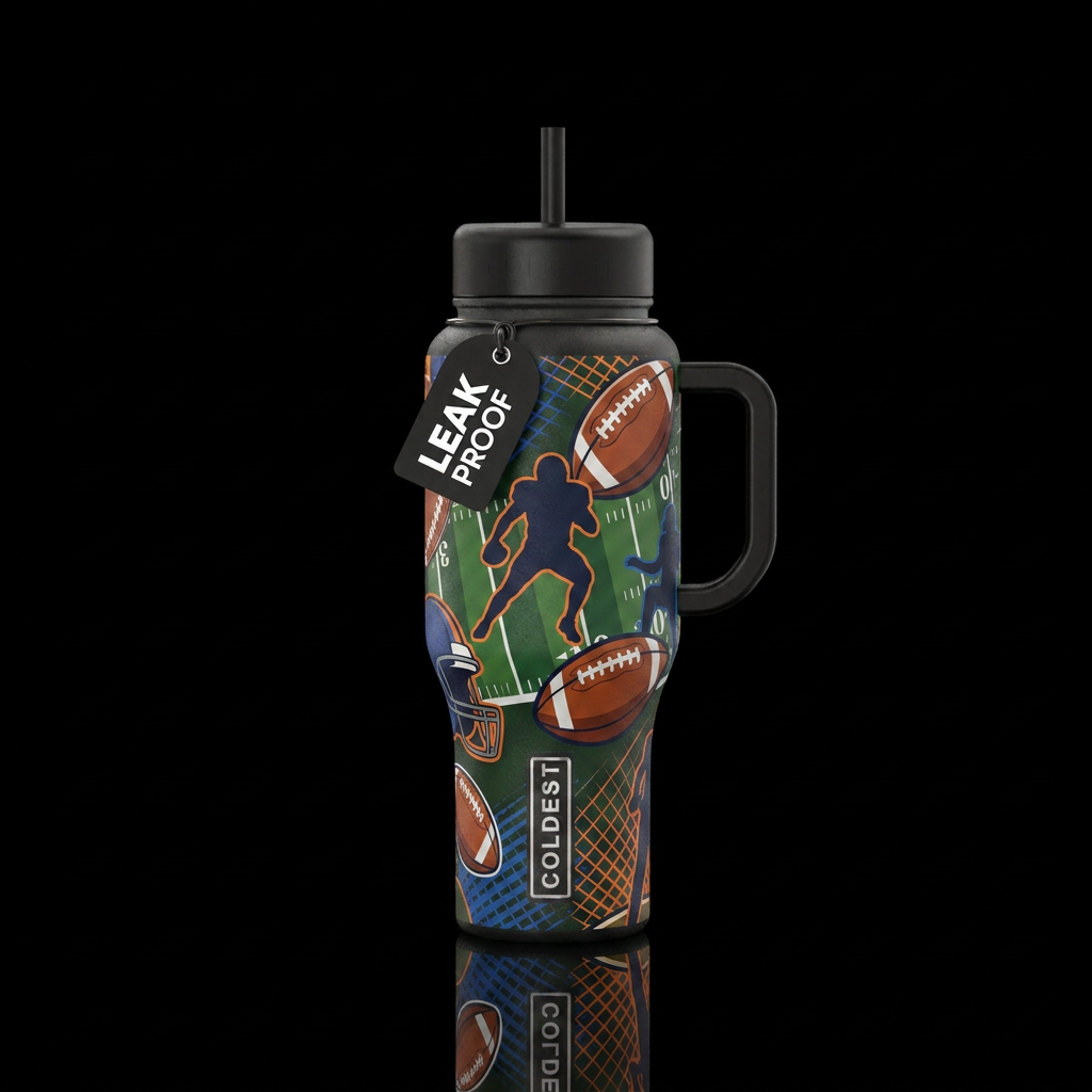 Football theme for men water bottle design