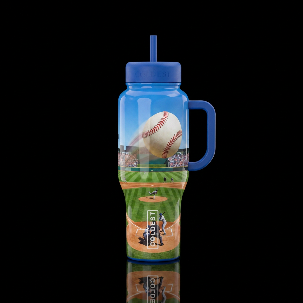 Baseball with entire baseball field in background ... water bottle design