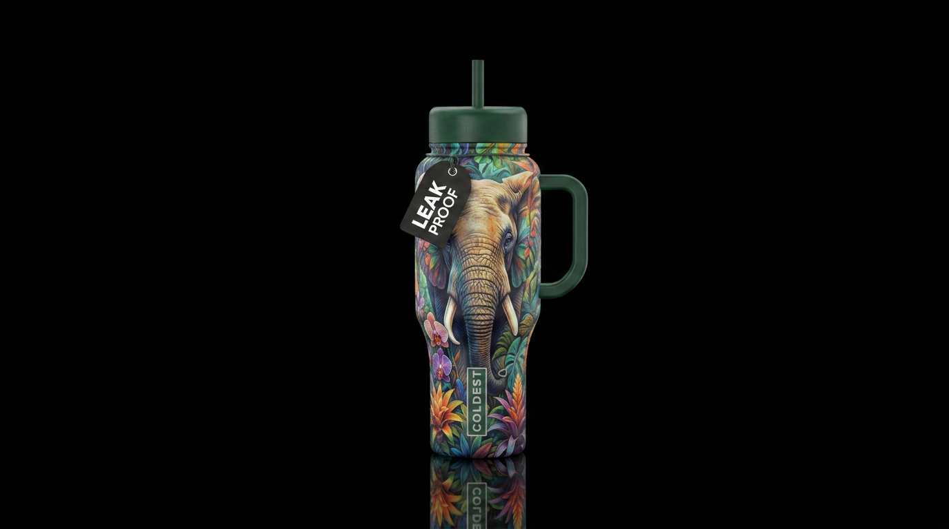 Wise elephant full design all around bottle. Natur... water bottle design
