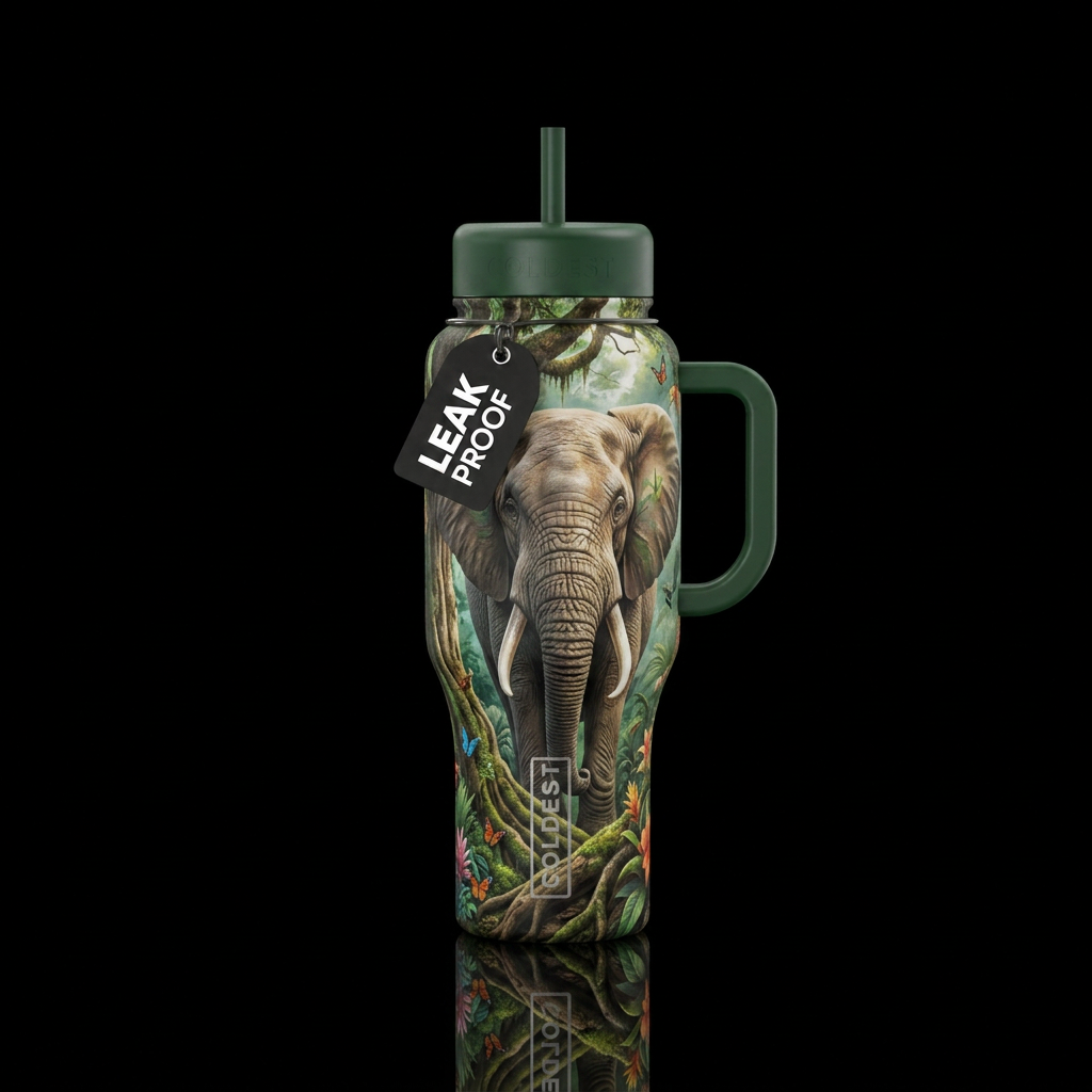 Wise elephant full design all around bottle. Natur... water bottle design