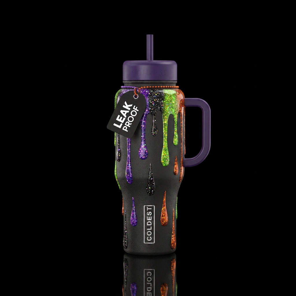 Glitter halloween liquid drops water bottle design