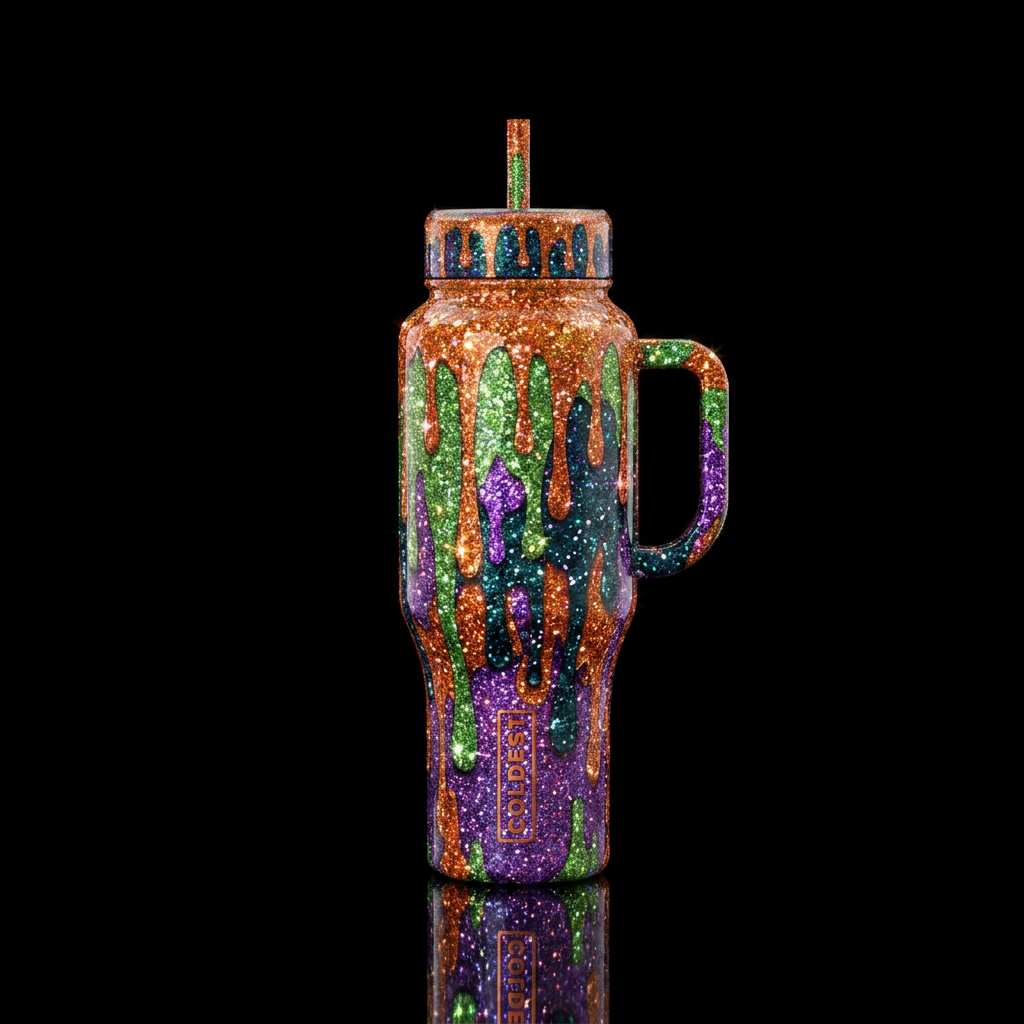 Glitter halloween liquid drops water bottle design