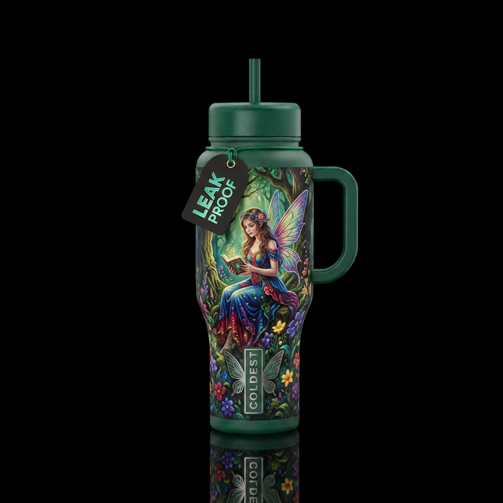 Fairy reading book water bottle design