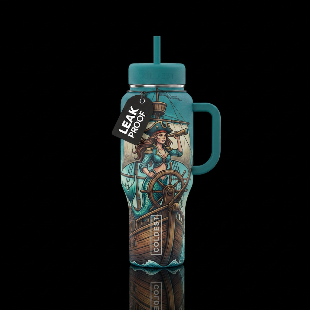 Mermaid captain ship water bottle design