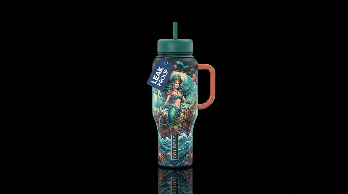 Mermaid captain ship water bottle design
