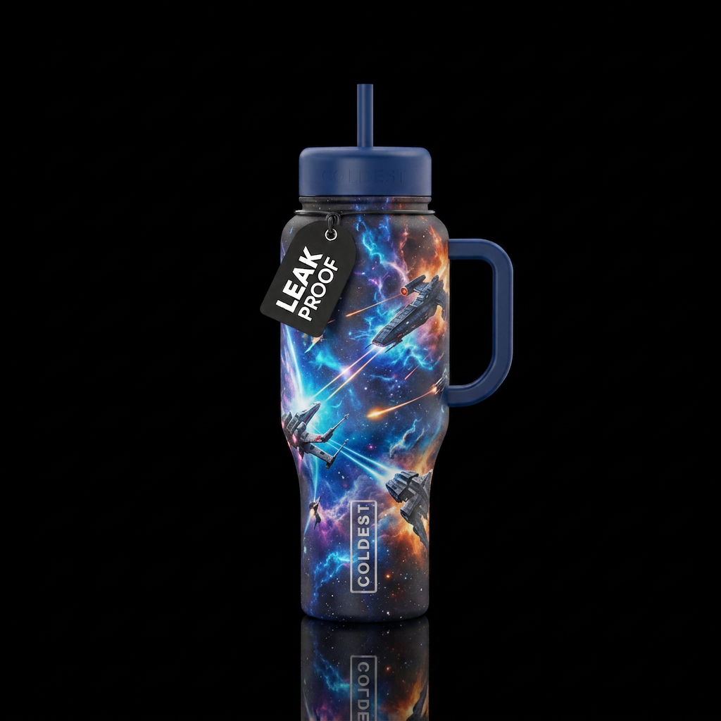 Galactic battle water bottle design