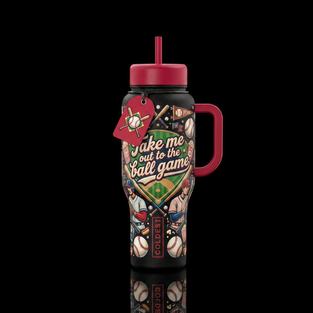 Take me out to the ball game. Baseball theme water bottle design