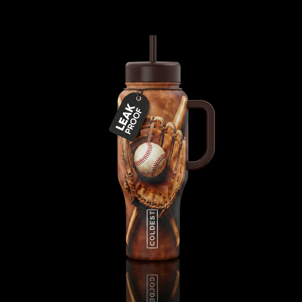 Baseball glove holding Baseball with Baseball bats... water bottle design