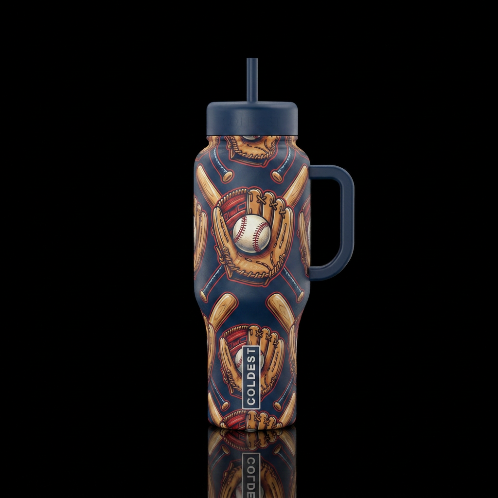 Baseball glove holding Baseball with Baseball bats... water bottle design