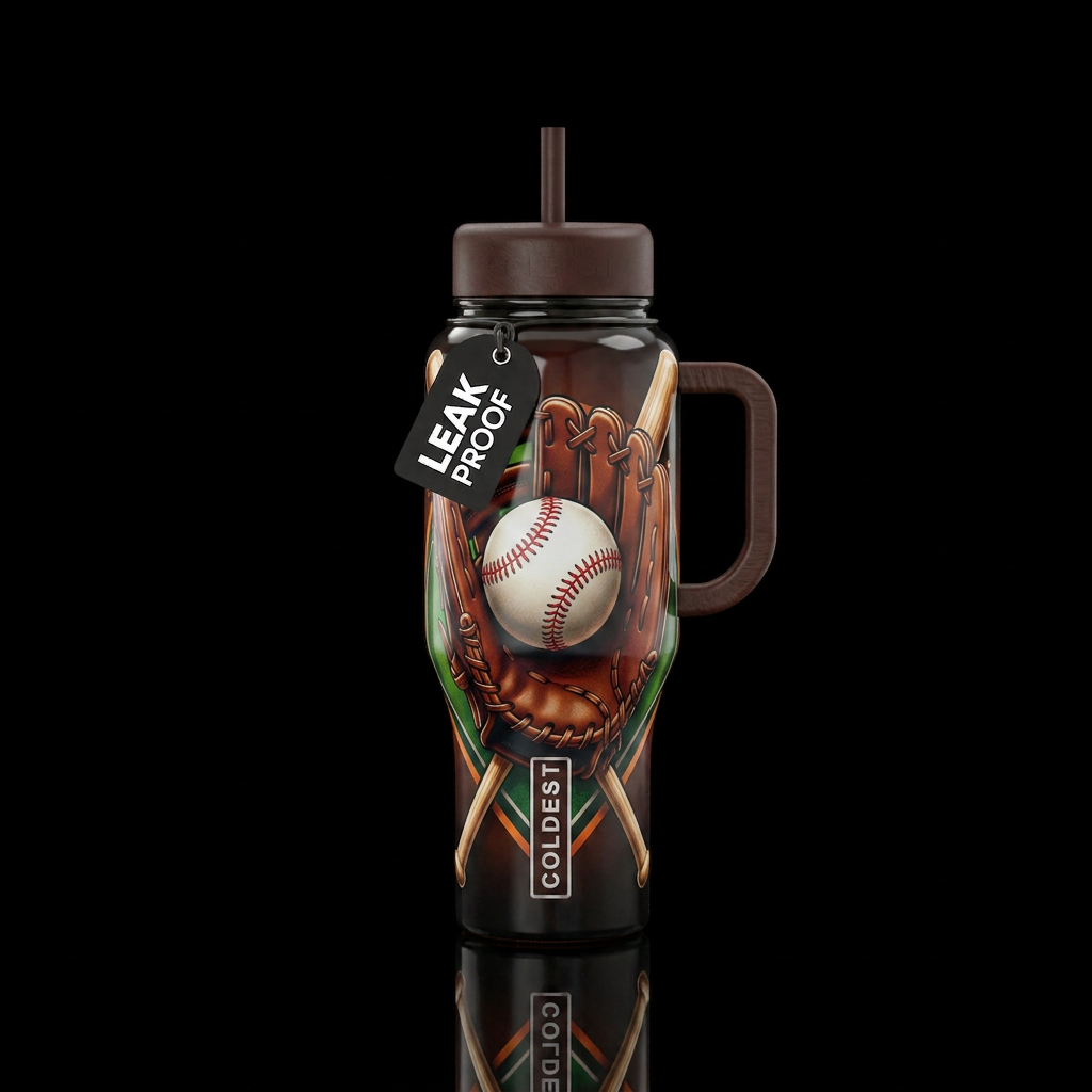 Baseball glove holding Baseball with Baseball bats... water bottle design