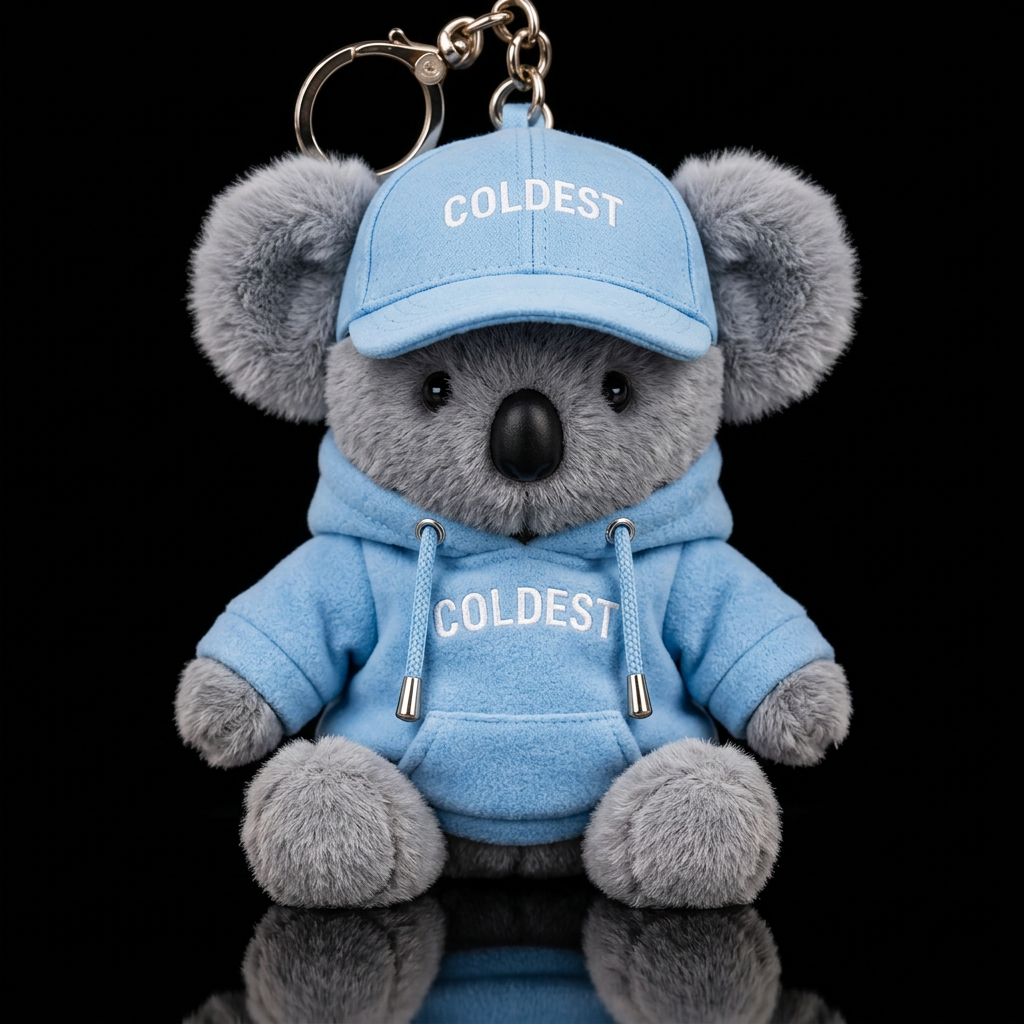 Koala with baby blue hoodie and hat water bottle design