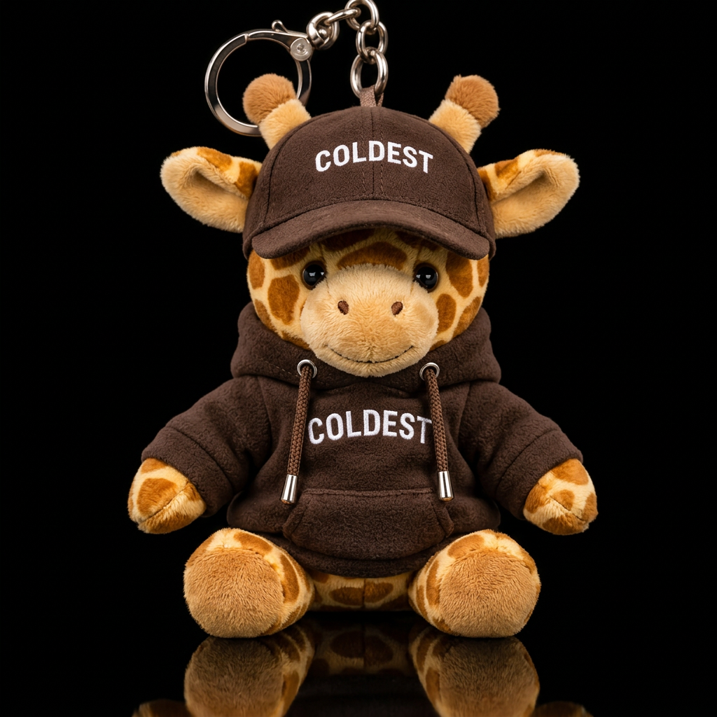 Giraffe with espresso brown hoodie and hat water bottle design