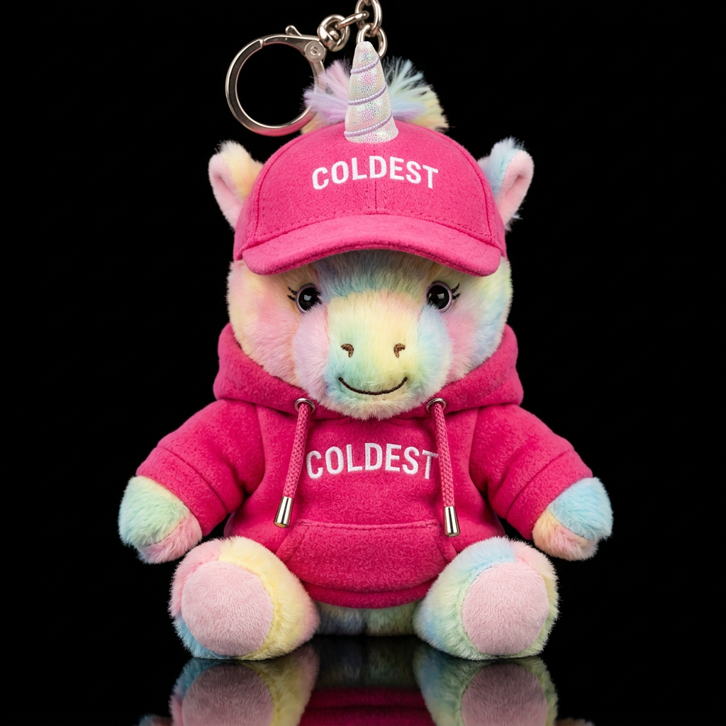Rainbow unicorn in hot pink hoodie and hat water bottle design