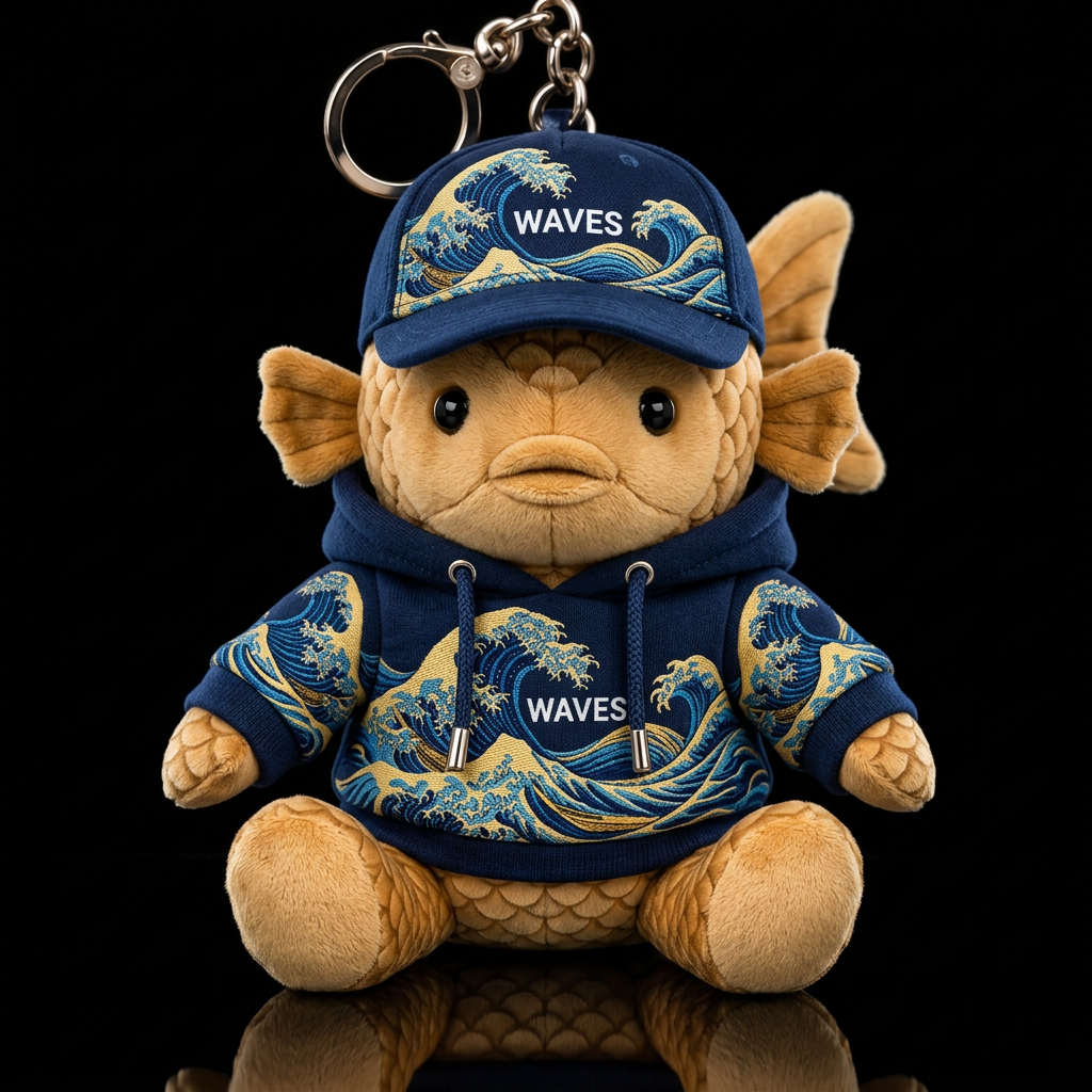Fish with blue and yellow waves hoodie and hat water bottle design