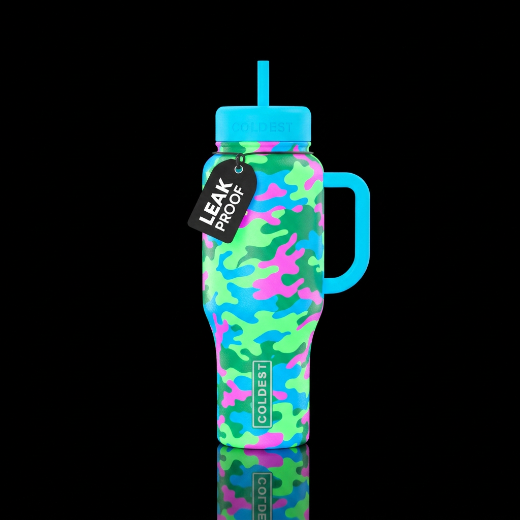 Glow in the dark camouflage water bottle design