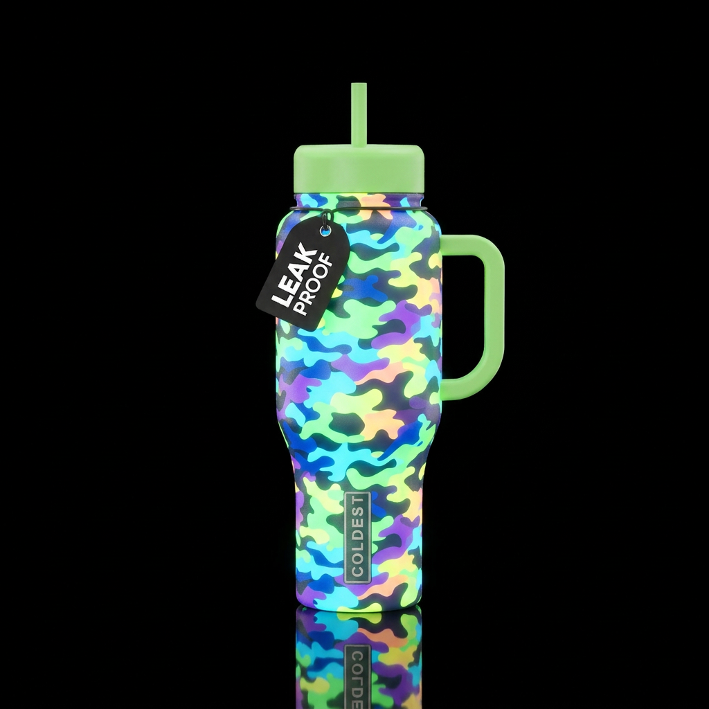 Glow in the dark camouflage water bottle design