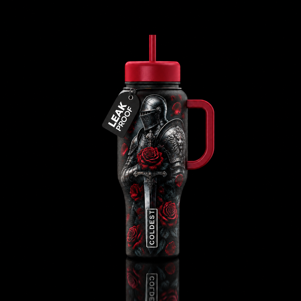 Red knight water bottle design