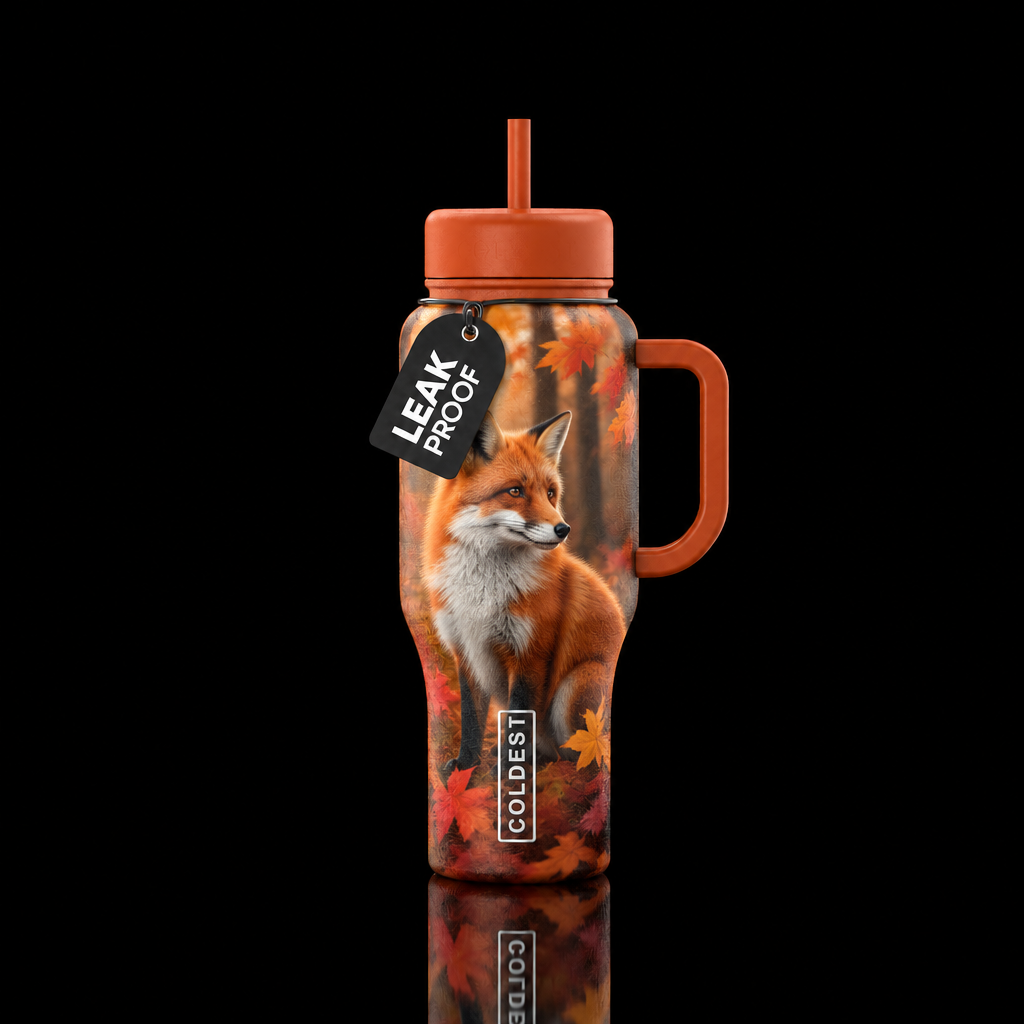 Autumn fox water bottle design