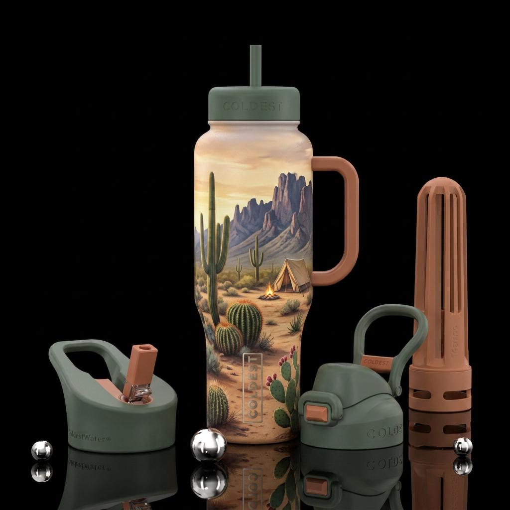 Southwest adventure - Saguaro, barrel cactus, pric... water bottle design
