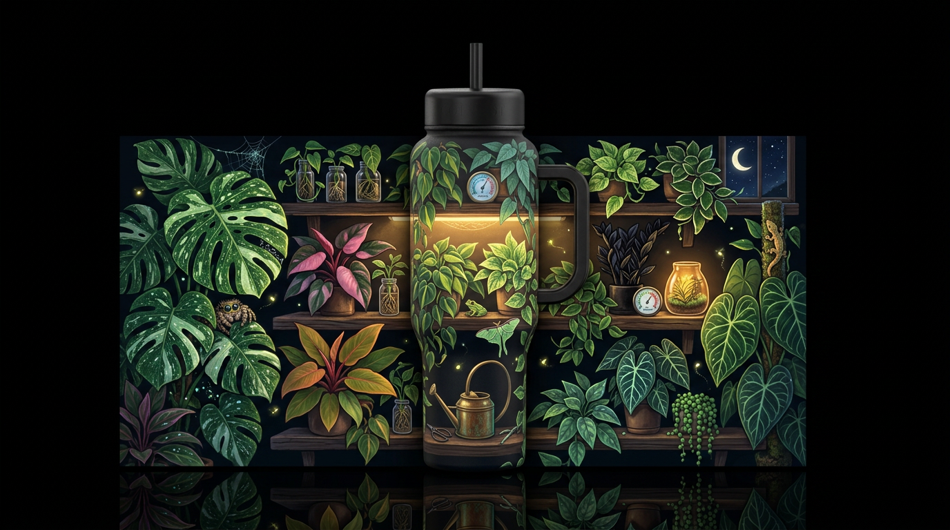 A premium wraparound illustration for a glow-in-th... water bottle design