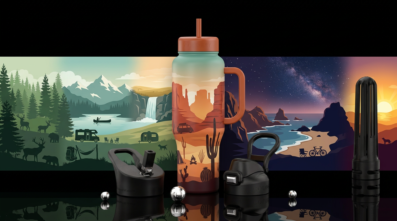 Create a premium insulated water bottle with a sea... water bottle design