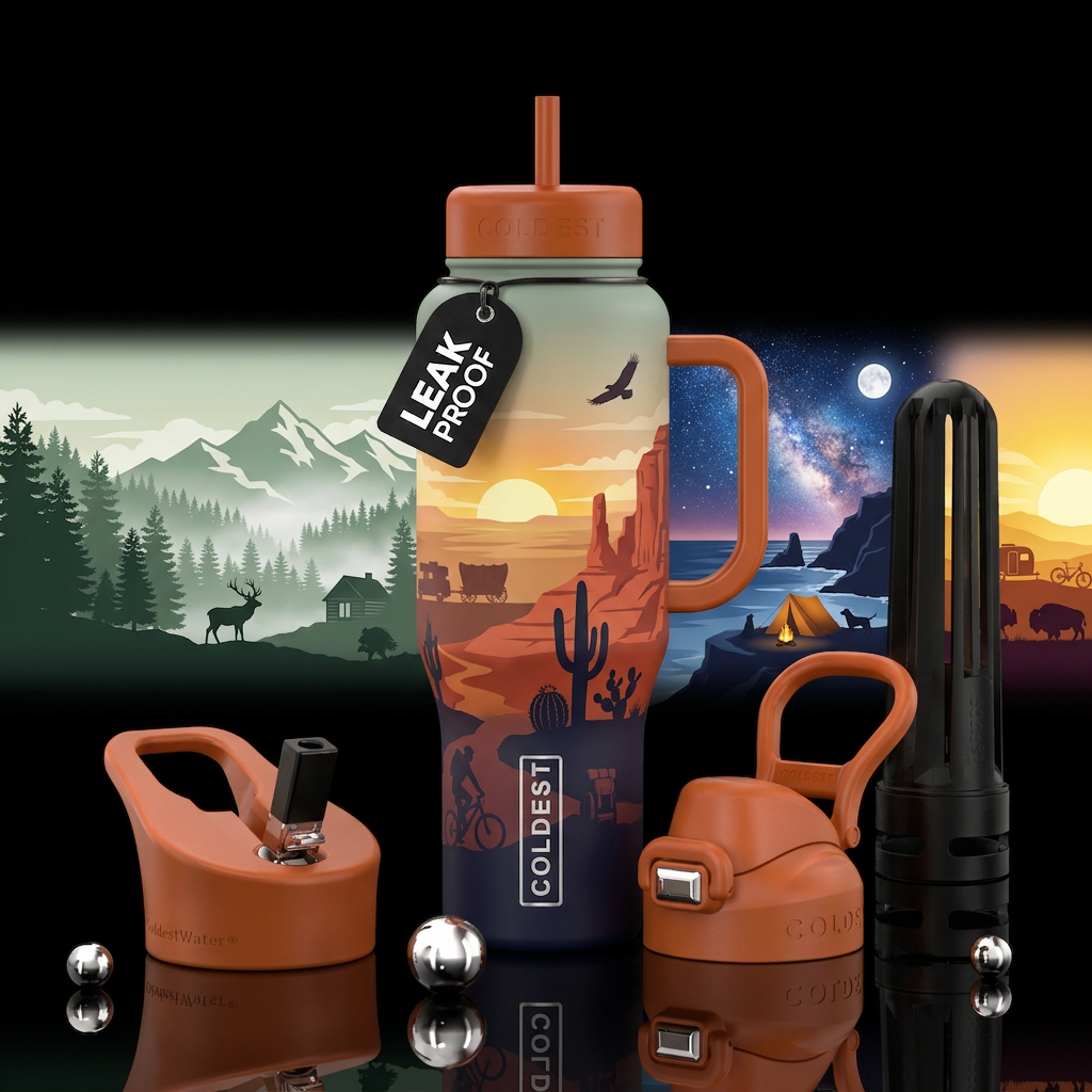 Create a premium insulated water bottle with a sea... water bottle design