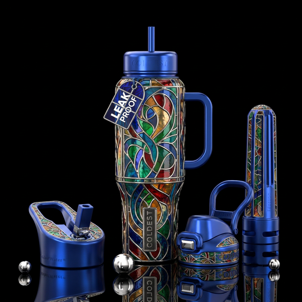 Happiness tangled into joy, stained glass water bottle design