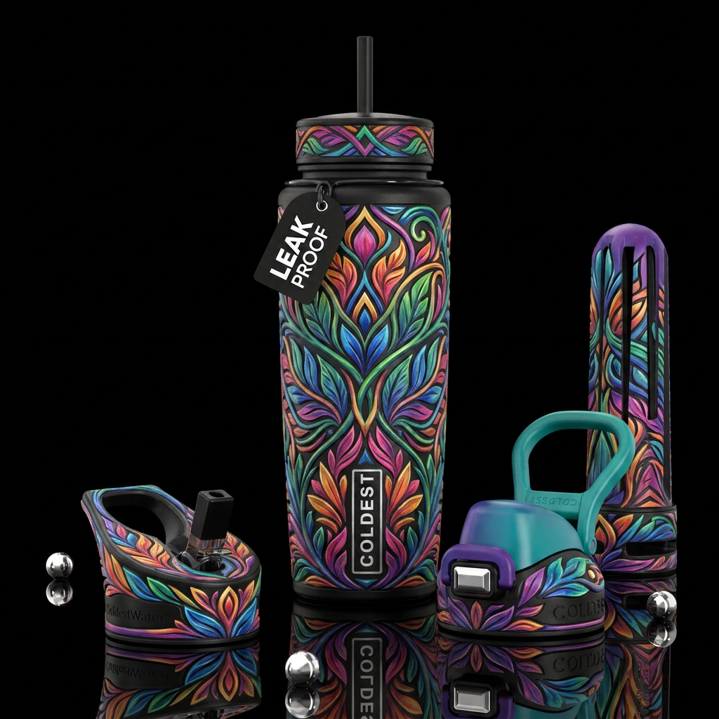 rustic, artistic, stylistic, inbued, sculpted water bottle design