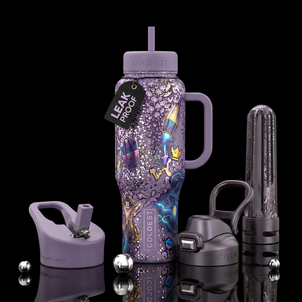 wisteria, sparkly, battle royale, artistic, matte water bottle design