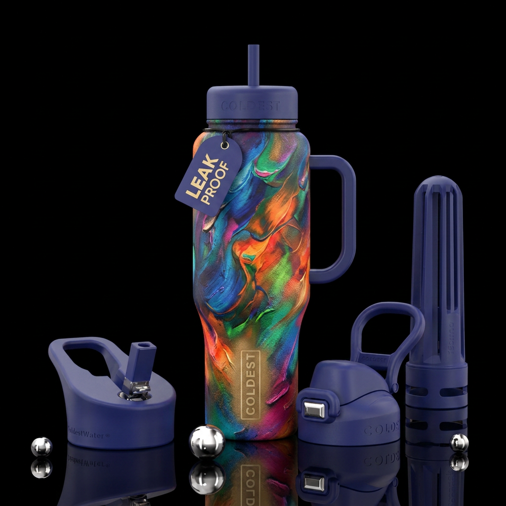 artistic, matte, oil painted, spray painted water bottle design