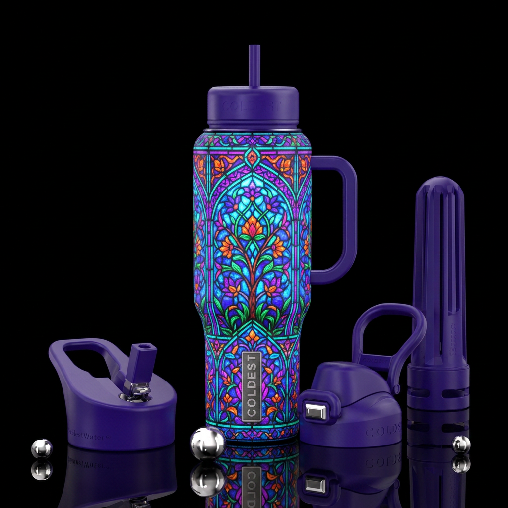 The Persian ultra, neon, dreamy, garden, stained g... water bottle design