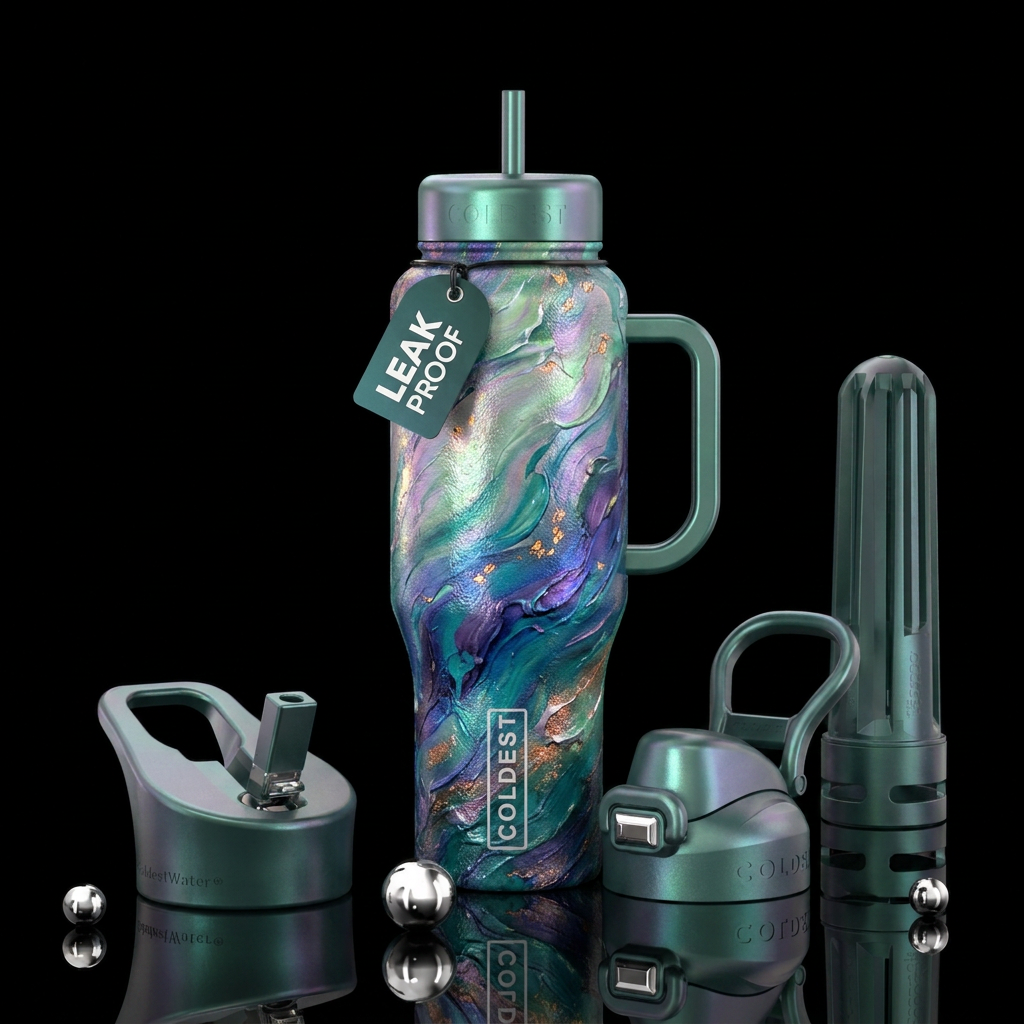abstract, oil painted, irridescent, ocean, sensual... water bottle design