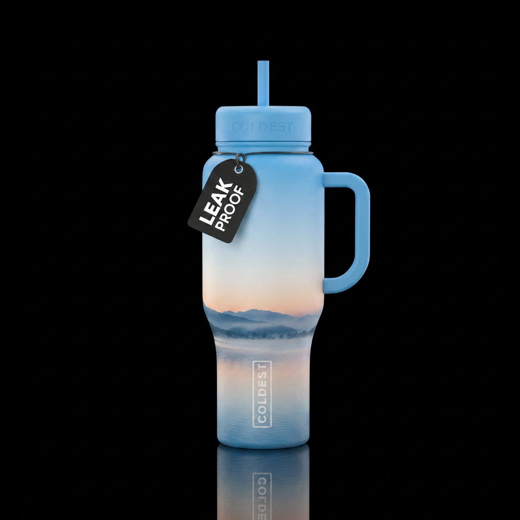 Light Of a clear blue morning water bottle design